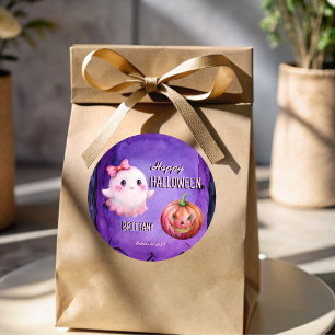 Happy Halloween cute pink ghost Classic Round Sticker