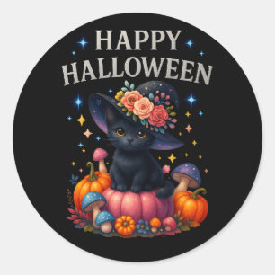 Happy Halloween Cute Pumpkin Cat Round Stickers