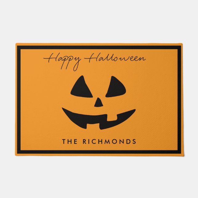 Happy Halloween Cute Pumpkin Face Personalized Doormat (Front)