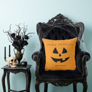 Happy Halloween Cute Pumpkin Face Personalized Throw Pillow