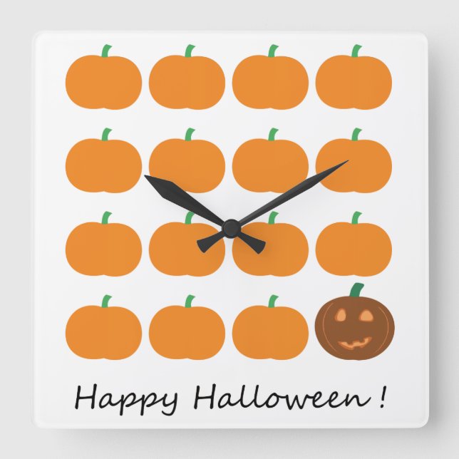 Happy Halloween Cute Pumpkin Patch Square Wall Clock (Front)