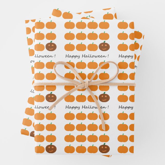 Happy Halloween Cute Pumpkin Patch Wrapping Paper Sheet (In situ)