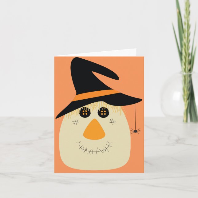 Happy Halloween Cute Scarecrow and Spider Card (Front)