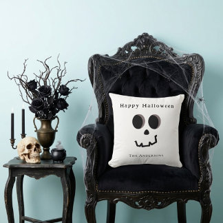 Happy Halloween Cute Skeleton Face Personalized Throw Pillow