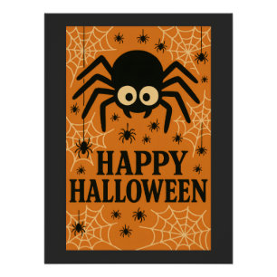 Happy Halloween Cute Spider Retro Party Poster