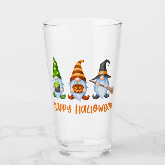 Happy Halloween Cute Watercolor Gnomes Glass (Front)