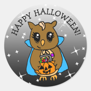 Happy Halloween Cute Whimsical Owl with Candy Classic Round Sticker