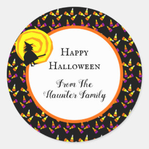 Happy Halloween Cute Witch Candy Corn Pattern Classic Round Sticker