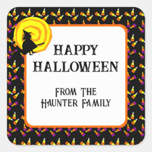 Happy Halloween Cute Witch Candy Corn Pattern Square Sticker