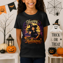 Happy Halloween Cute Witch Flying on Broom