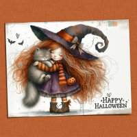 Happy Halloween - Cute Witch Girl and Black Cat