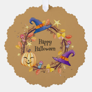 Happy Halloween Cute Wreath Like And Skeleton Ornament Card