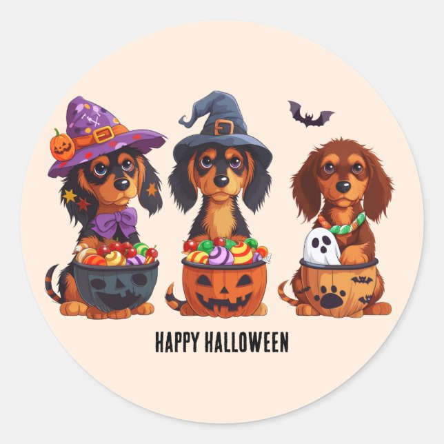 Happy Halloween Dachshund Dogs Classic Round Sticker (Front)