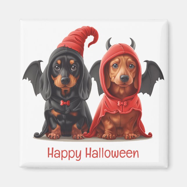 Happy Halloween Dachshund Dogs Devil Bat Magnet (Front)