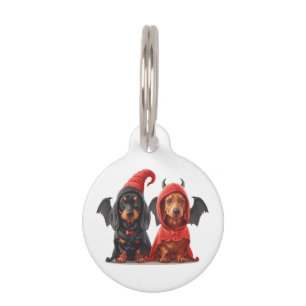 Happy Halloween Dachshund Dogs Devil Bat Pet Tag