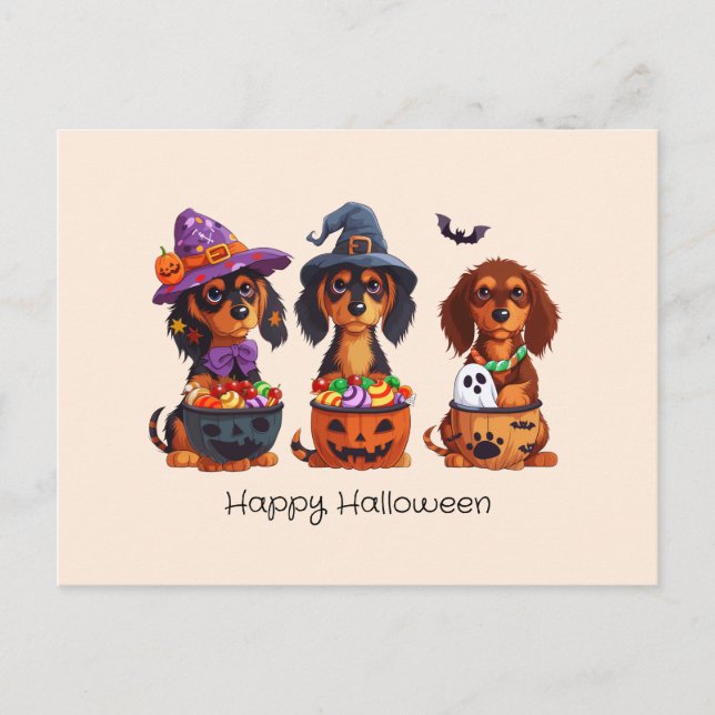 Happy Halloween Dachshund Dogs Postcard (Front)