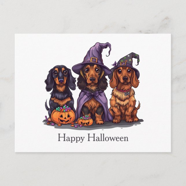 Happy Halloween Dachshund Witch Dogs Postcard (Front)
