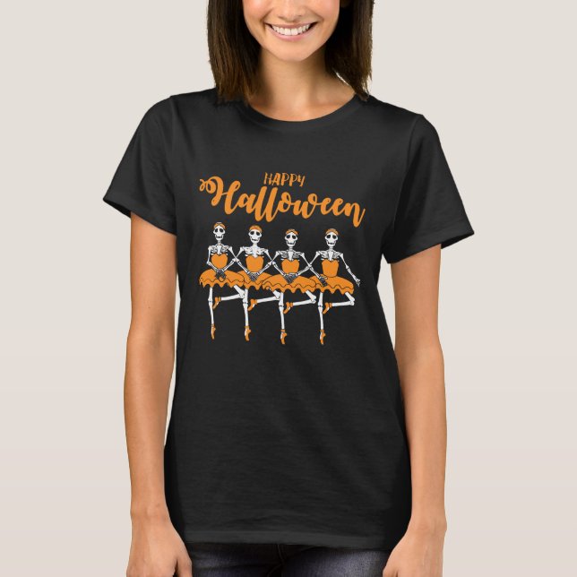 Happy Halloween Dancing Ballet Skeleton Ballerina T-Shirt (Front)