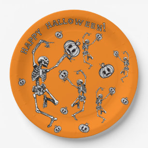 Happy Halloween Dancing Skeleton Danse Macabre Paper Plate