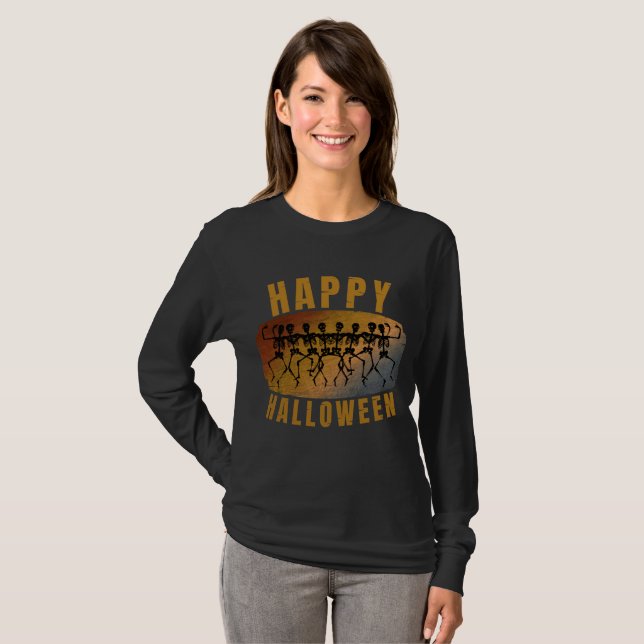 HAPPY HALLOWEEN DANCING SKELETON T-Shirt (Front Full)
