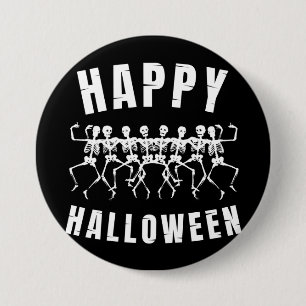 HAPPY HALLOWEEN DANCING SKELETONS 3 INCH ROUND BUTTON