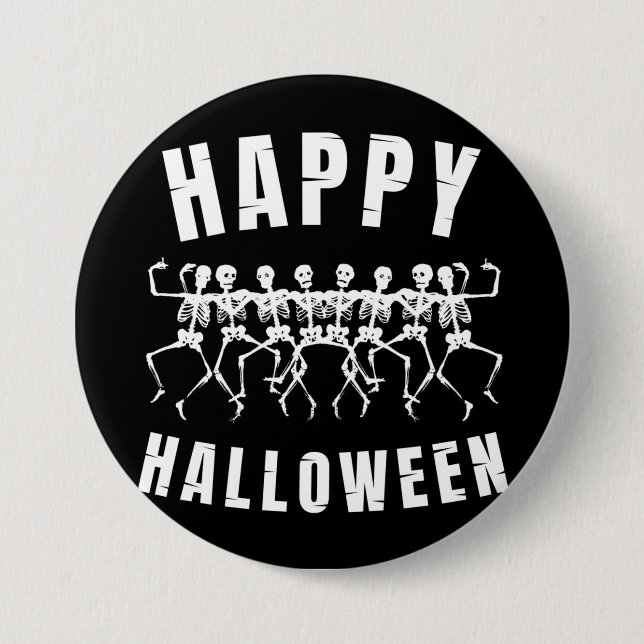 HAPPY HALLOWEEN DANCING SKELETONS 3 INCH ROUND BUTTON (Front)