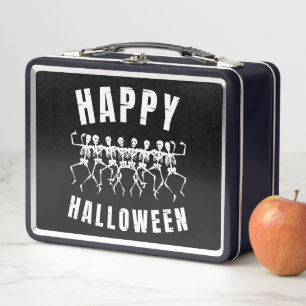 HAPPY HALLOWEEN DANCING SKELETONS METAL LUNCH BOX