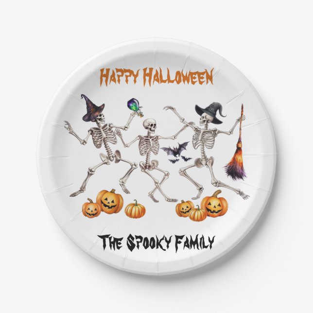 Happy Halloween Dancing Skeletons Paper Plate (Front)