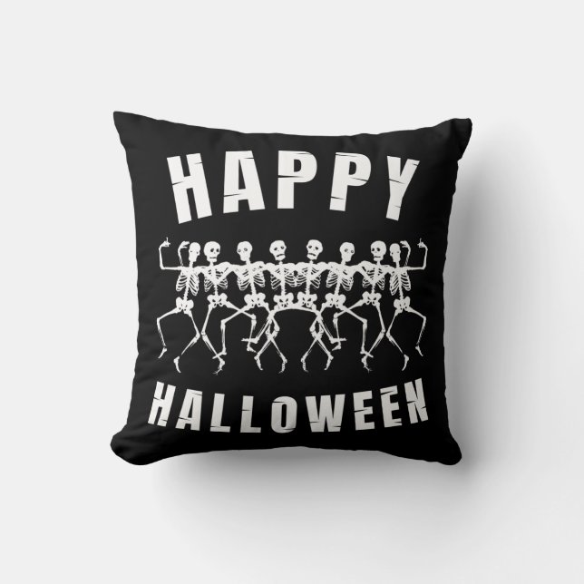 HAPPY HALLOWEEN DANCING SKELETONS THROW PILLOW (Front)