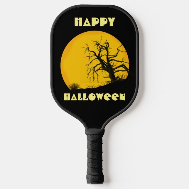 Happy Halloween Dark Spooky Dead Tree Full Moon  Pickleball Paddle (Front)
