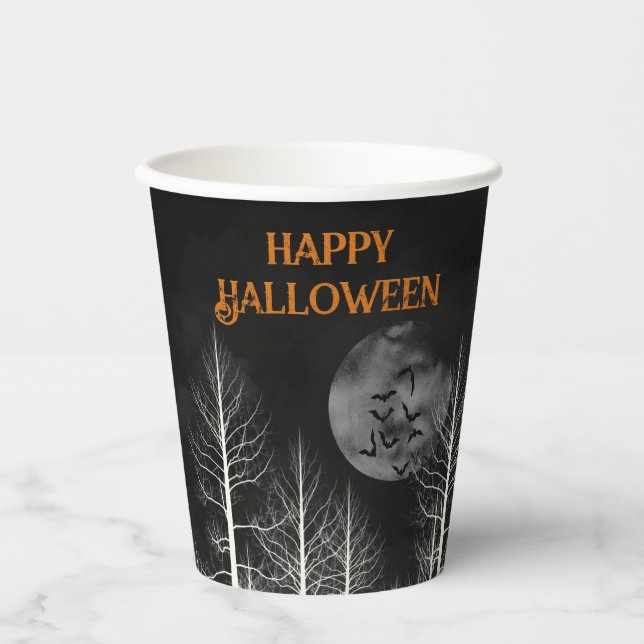 Happy Halloween Dark Woods Party Paper Cups (Front)