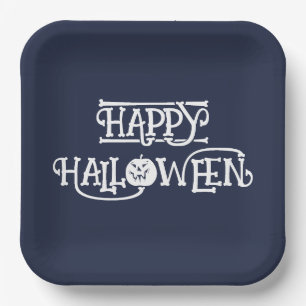 'Happy Halloween' Deep Navy Halloween Party Paper Plate