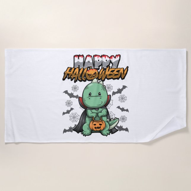Happy Halloween Disguised Dragon Beach Towel (Front)