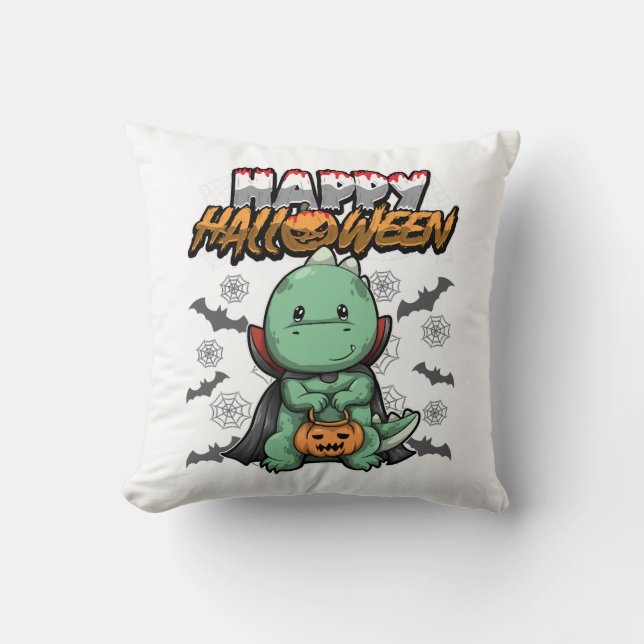 Happy Halloween Disguised Dragon Throw Pillow (Front)