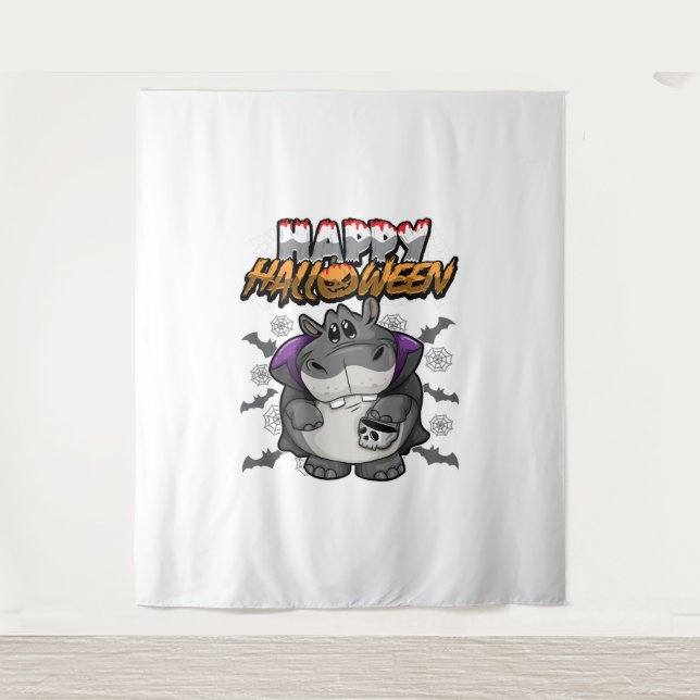 Happy Halloween Disguised Hippopotamus Tapestry (Front)