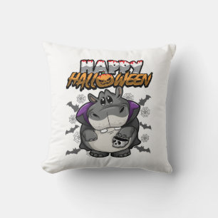 Happy Halloween Disguised Hippopotamus Throw Pillow