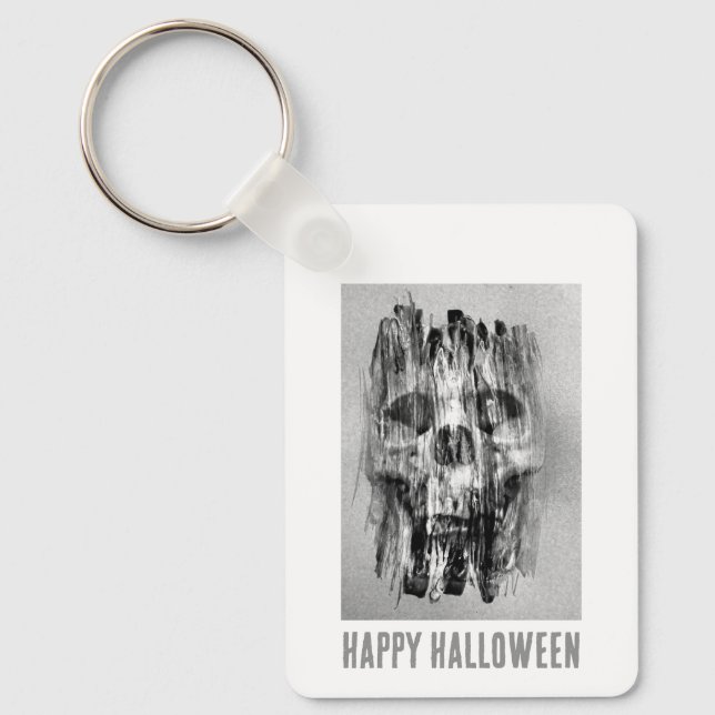 Happy Halloween. Distressed skull Keychain (Front)