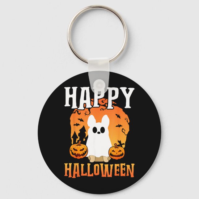 Happy Halloween Dog Ghost Keychain (Front)