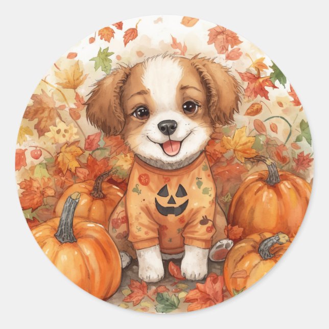 Happy Halloween Dog Lover Fall  Classic Round Sticker (Front)