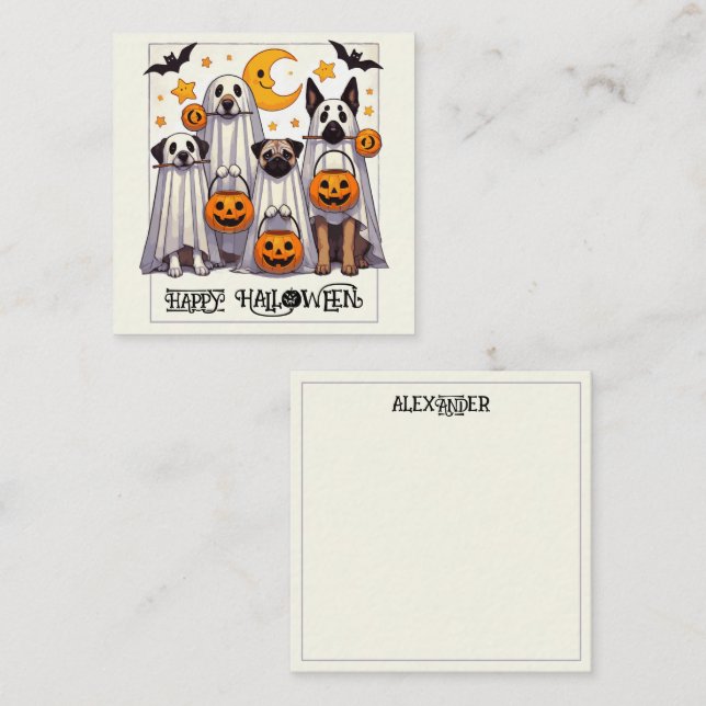 Happy Halloween Dogs in Ghost Costume Card (Front/Back)