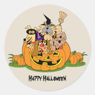 Happy Halloween Dogs In Pumpkin Classic Round Sticker