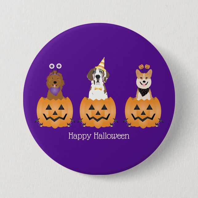 Happy Halloween Dogs In Pumpkins 3 Inch Round Button (Front)