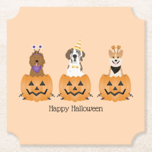 Happy Halloween Dogs In Pumpkins Paper Coaster