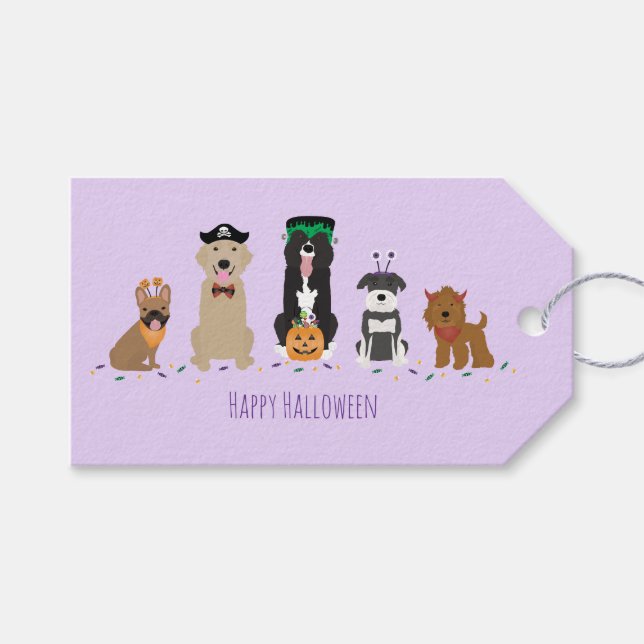 Happy Halloween Dogs Purple Gift Tags (Front (Horizontal))
