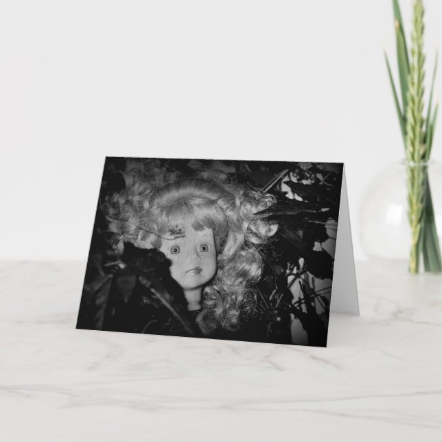 Happy Halloween Doll Head in Black and White Card (Front)