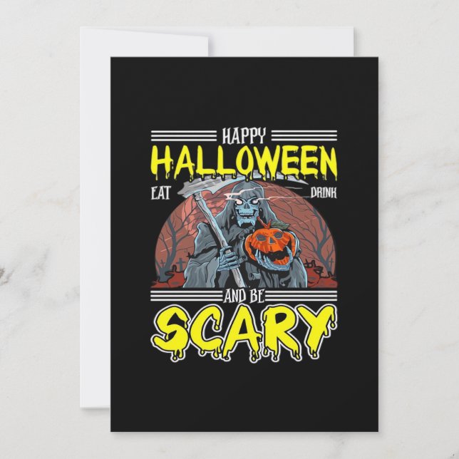 Happy Halloween Eat Drink And Be Scary Cool  Holiday Card (Front)