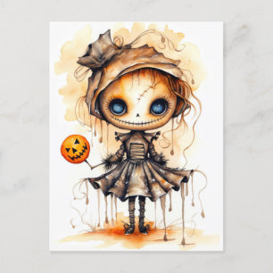 Happy Halloween Eerie Pumpkin Girl Postcard