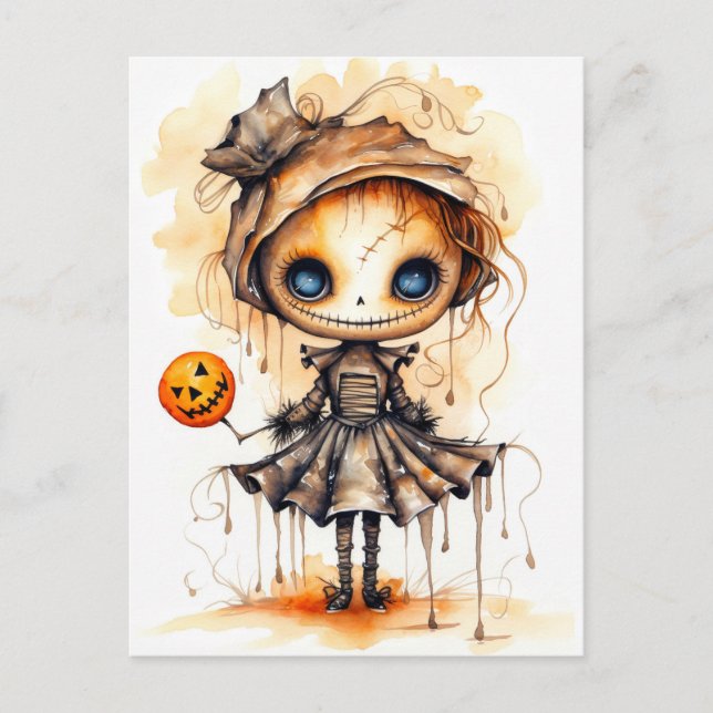 Happy Halloween Eerie Pumpkin Girl Postcard (Front)