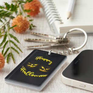Happy Halloween eerie yellow pumpkin faces Keychain
