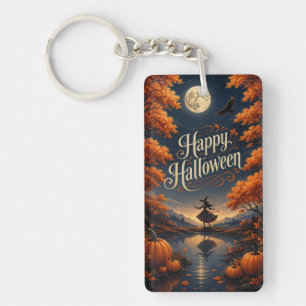 Happy Halloween Enchanted Autumn Pumpkin Keychain